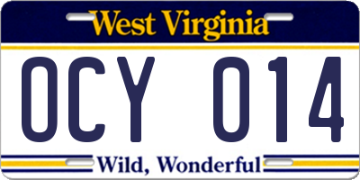 WV license plate OCY014