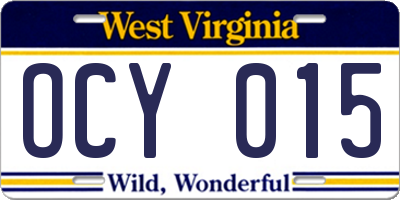 WV license plate OCY015