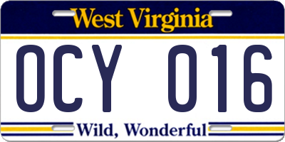 WV license plate OCY016