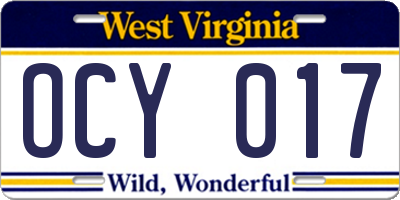 WV license plate OCY017