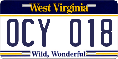 WV license plate OCY018