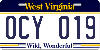 WV license plate OCY019