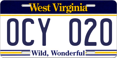 WV license plate OCY020