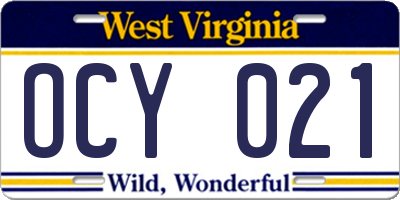 WV license plate OCY021