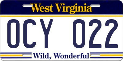 WV license plate OCY022