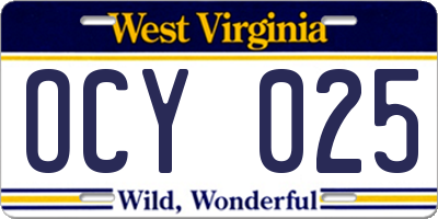 WV license plate OCY025