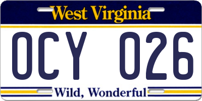 WV license plate OCY026