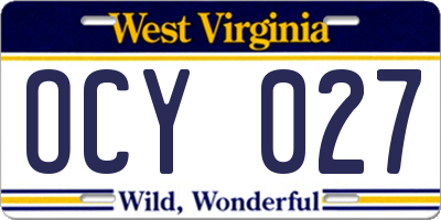 WV license plate OCY027