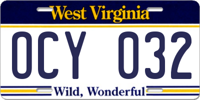 WV license plate OCY032