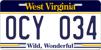 WV license plate OCY034