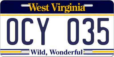 WV license plate OCY035