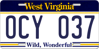 WV license plate OCY037