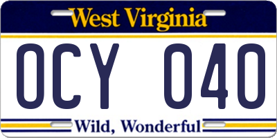WV license plate OCY040