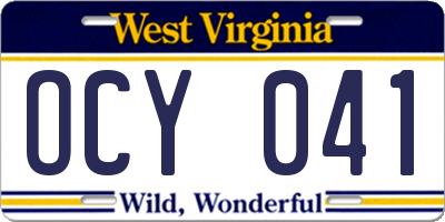 WV license plate OCY041