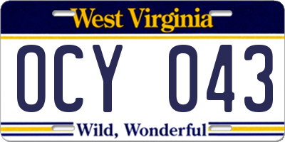 WV license plate OCY043
