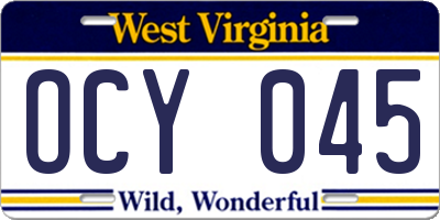 WV license plate OCY045