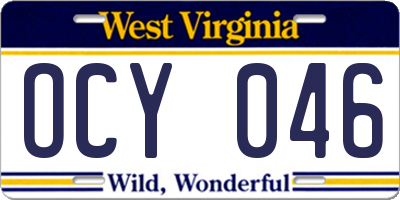 WV license plate OCY046