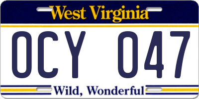 WV license plate OCY047