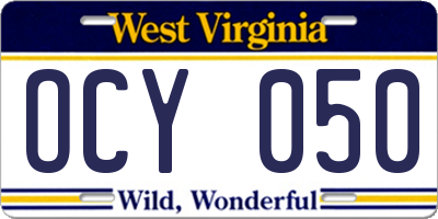 WV license plate OCY050