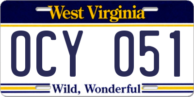WV license plate OCY051