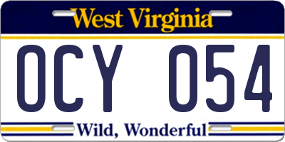 WV license plate OCY054