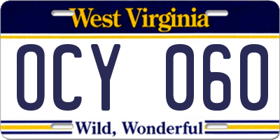 WV license plate OCY060