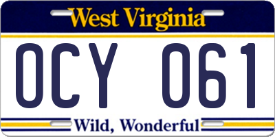 WV license plate OCY061