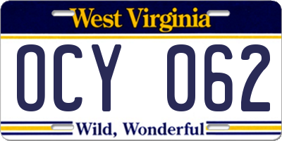 WV license plate OCY062