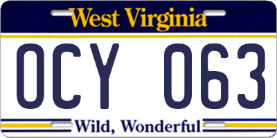 WV license plate OCY063