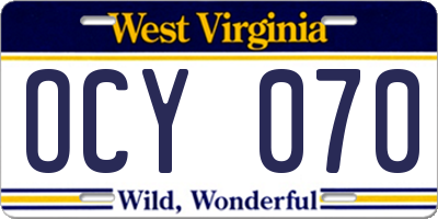 WV license plate OCY070