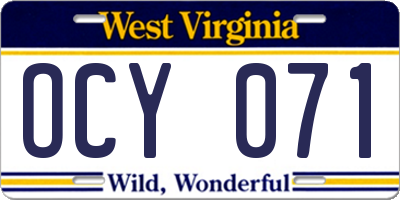WV license plate OCY071