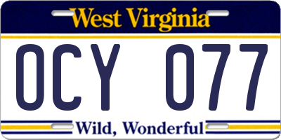 WV license plate OCY077