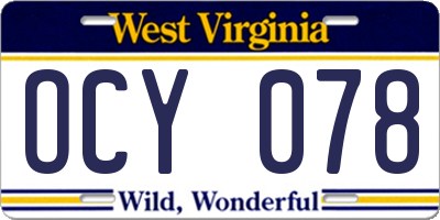 WV license plate OCY078