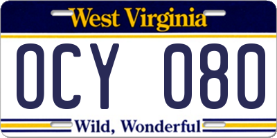 WV license plate OCY080