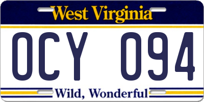 WV license plate OCY094