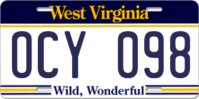 WV license plate OCY098