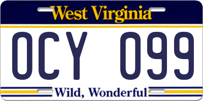 WV license plate OCY099
