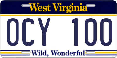 WV license plate OCY100