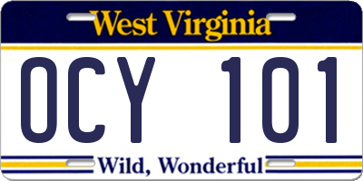 WV license plate OCY101