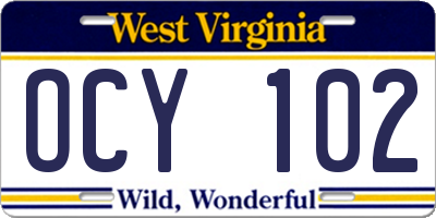 WV license plate OCY102