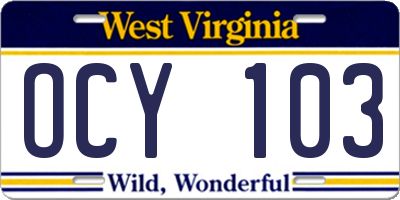 WV license plate OCY103