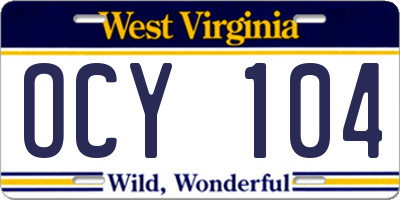 WV license plate OCY104