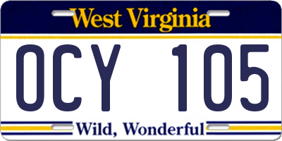 WV license plate OCY105