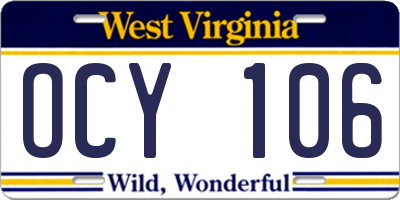 WV license plate OCY106