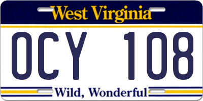 WV license plate OCY108