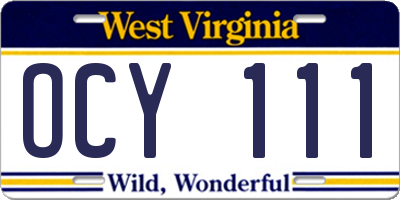 WV license plate OCY111