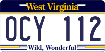 WV license plate OCY112