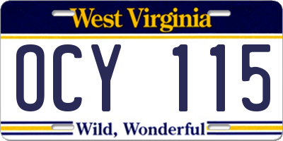 WV license plate OCY115