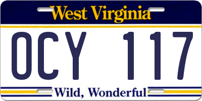 WV license plate OCY117