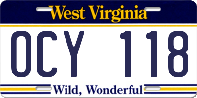 WV license plate OCY118